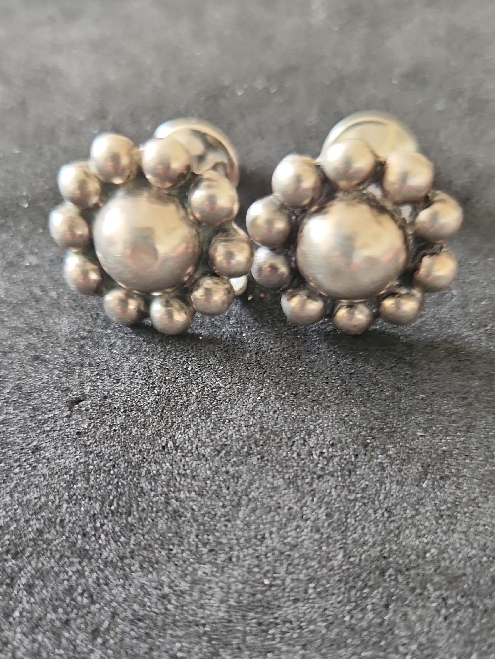 Mexico Vintage Sterling Silver Floral Dome Earrings